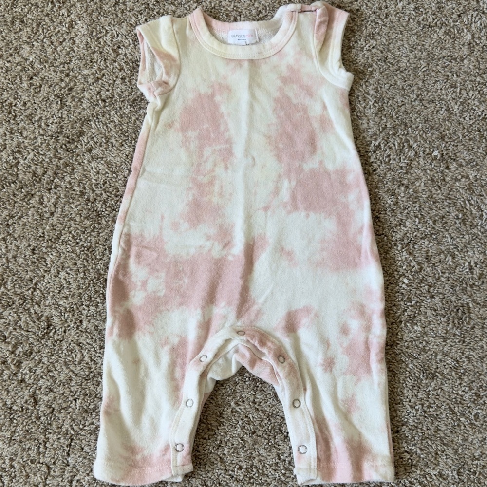 Grayson mini baby girls pink white tie dye romper jumper outfit size 0-3 months